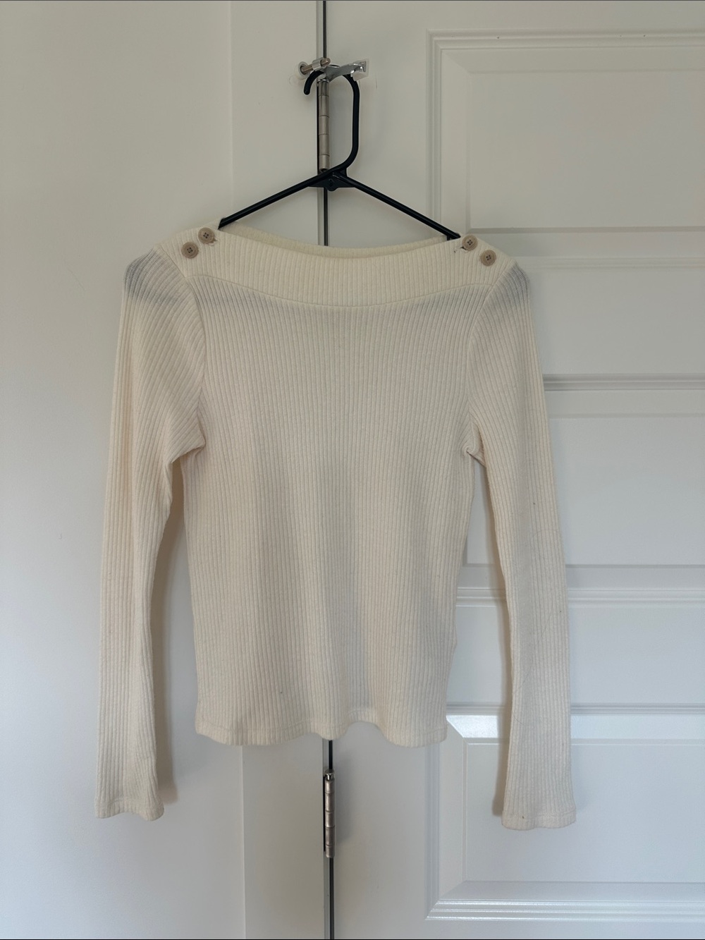 Madewell Cream Ribbed Boatneck Sweater with Button Detail